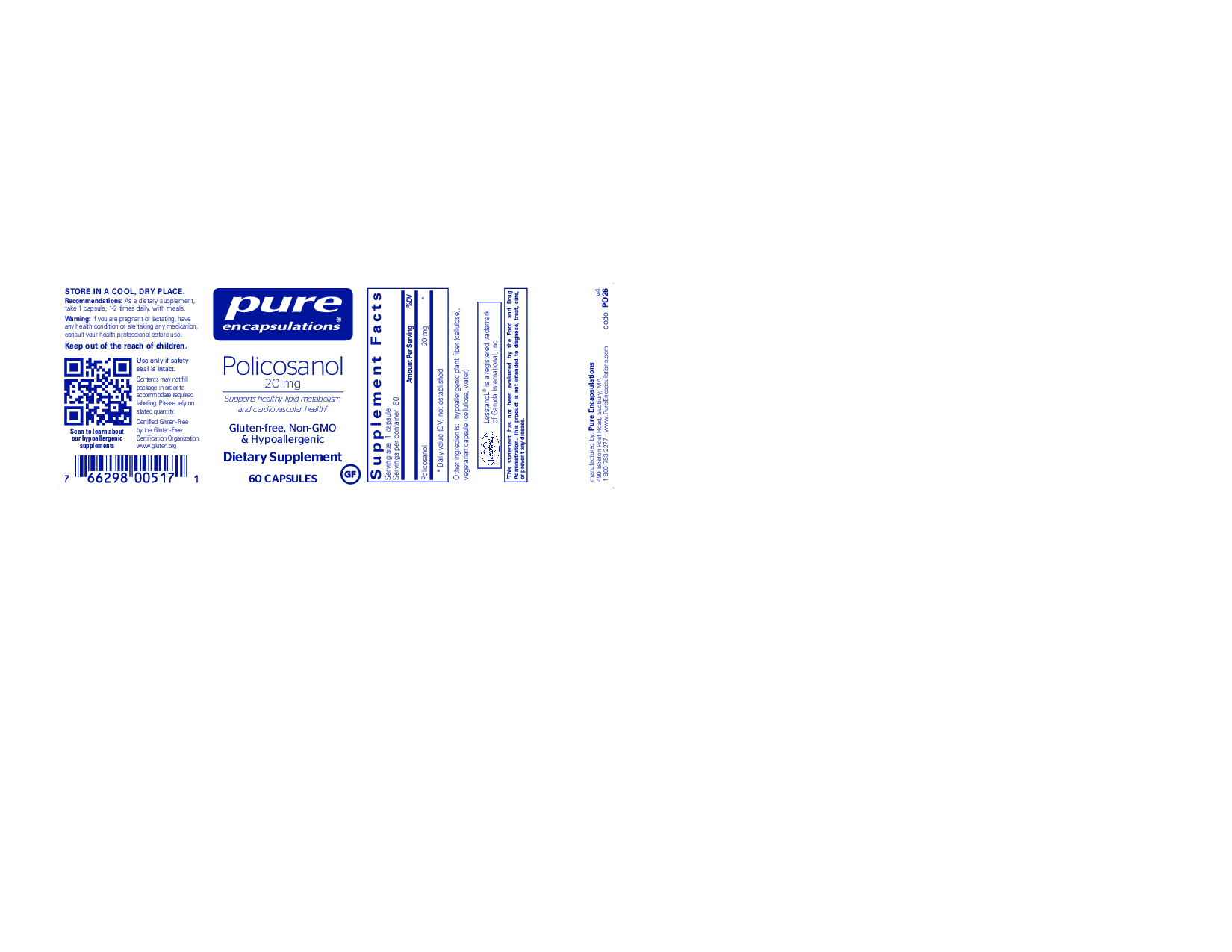 Pure Encapsulations Policosanol 20 mg