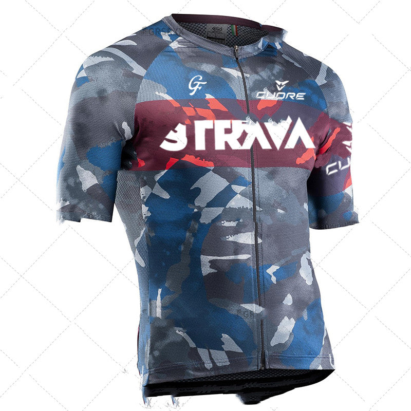 Cross-border Team Version Summer Cycling Jersey Men's Stretch High Neck Short-sleeved Shirt NW Outdoor Road Cycling Jersey - Blue Force Sports