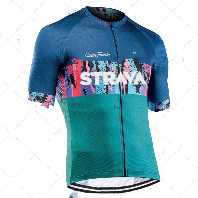 Cross-border Team Version Summer Cycling Jersey Men's Stretch High Neck Short-sleeved Shirt NW Outdoor Road Cycling Jersey - Blue Force Sports