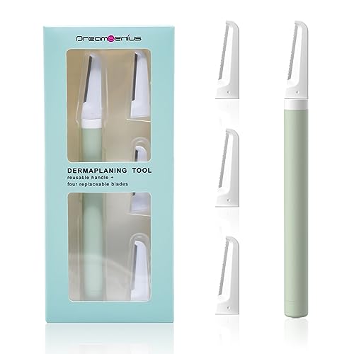 Dermaplaning Tool for Women Face Exfoliation, Durable Eyebrow Razors with 4 Replaceable Blades, Face Razors for Women Peach Fuzz and Dead Skin, Gifts for Christmas Stocking Stuffers for Women, Green