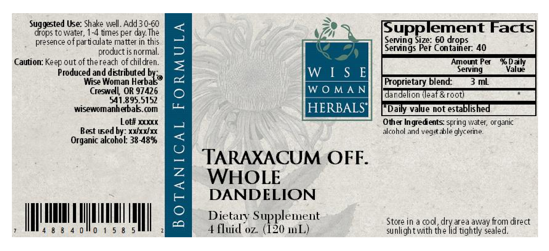 Wise Woman Herbals Taraxacum whole/dandelion