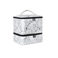 Quoyiyo Nail Polish Organizer Bag,Double-Layer Nail Polish Storage and Nail Dryer Case,Holds 30 Bottles (15ml), Marbling-White