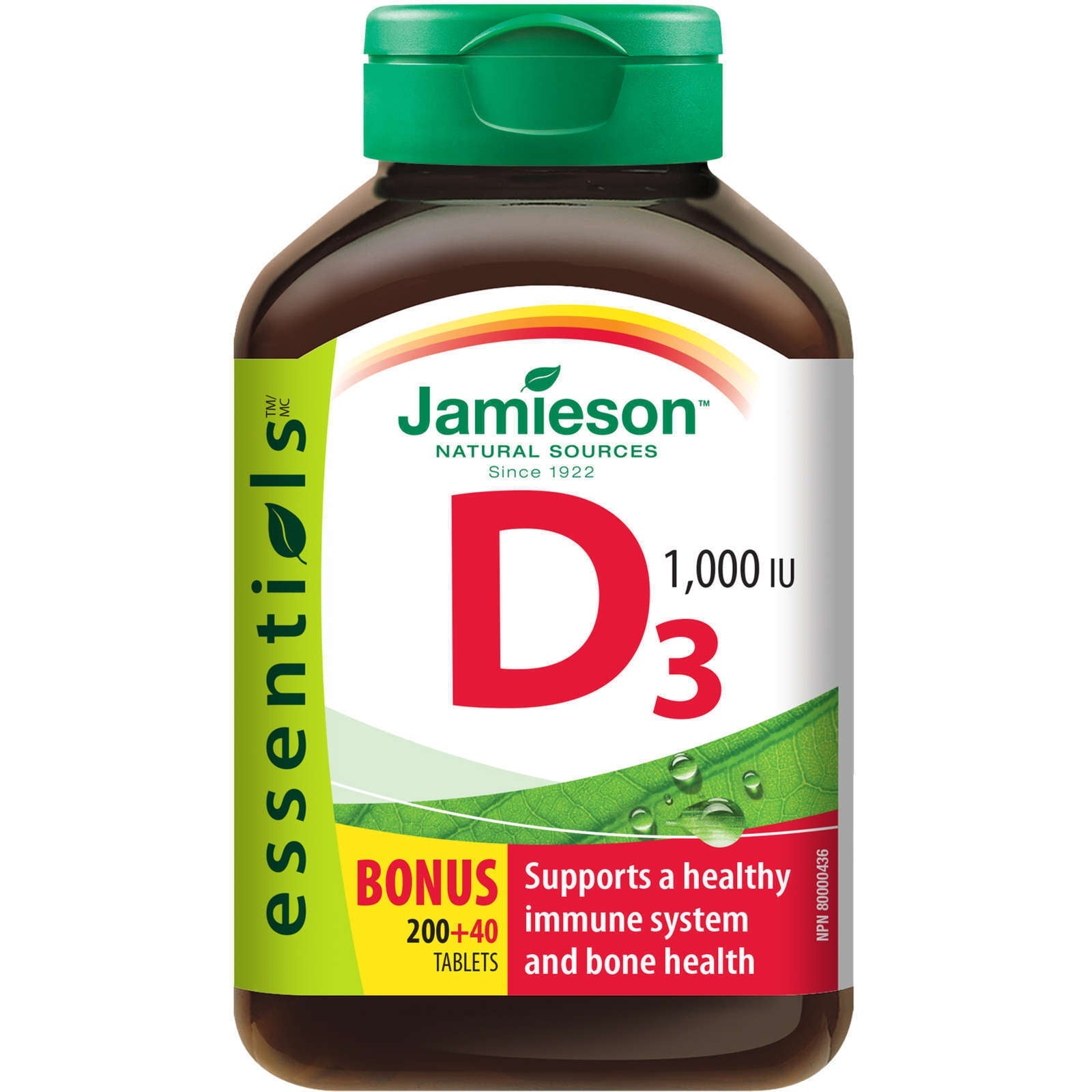 Jamieson Vitamin D 1000 IU Tablets Good Health Bones Teeth Strong 240 pcs NEW