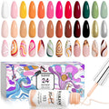 RARJSM Gel Liner Nail Art 24 Pieces 5ml Gel Art Liners for Nails Pink Red Green Yellow Silver Gold Glitter Summer Fall Nude Colors Painting Striping Gel Thin Nail Art Brush UV Soak off Curing Needed