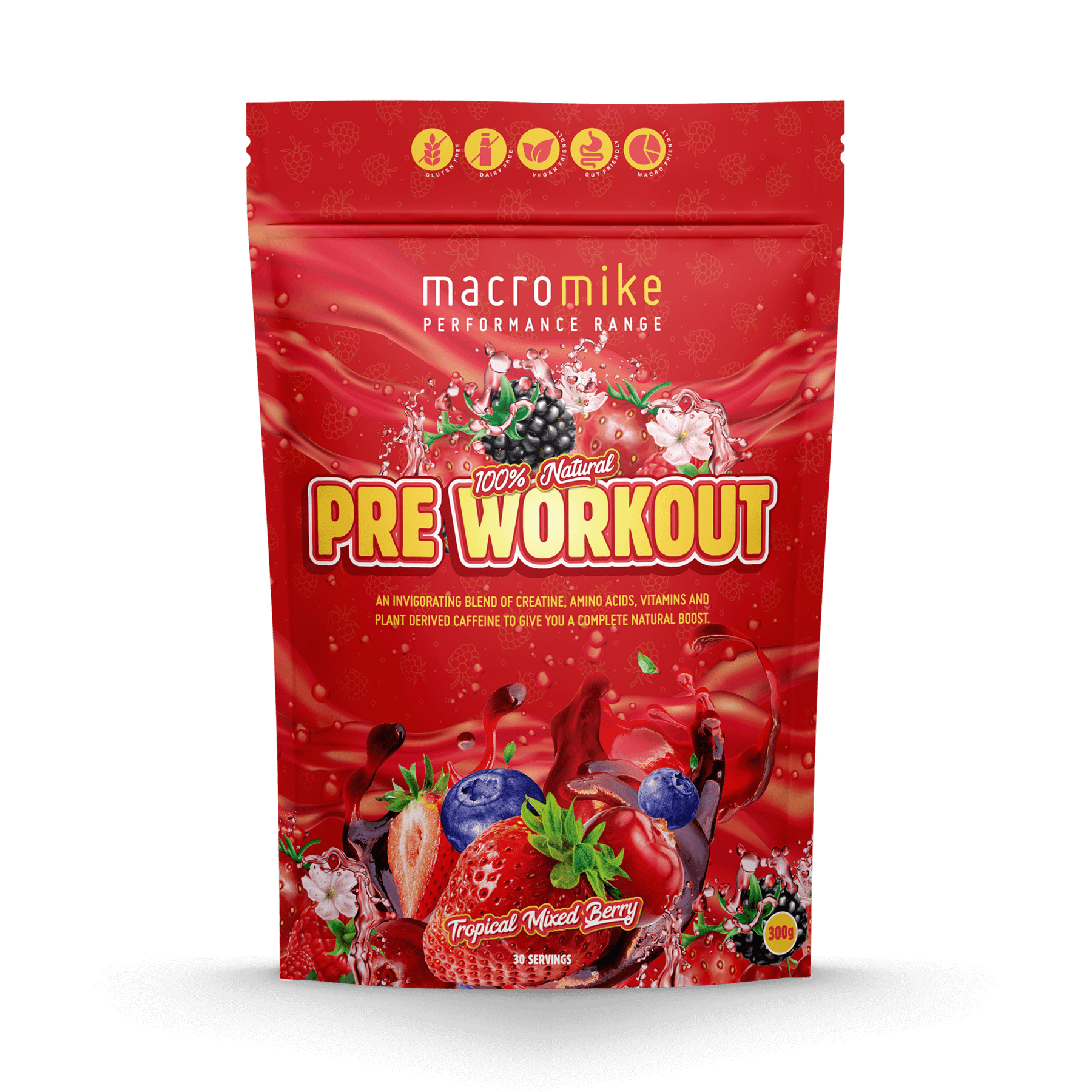 Macro Mike Pre Workout Tropical Mixed Berry 300g