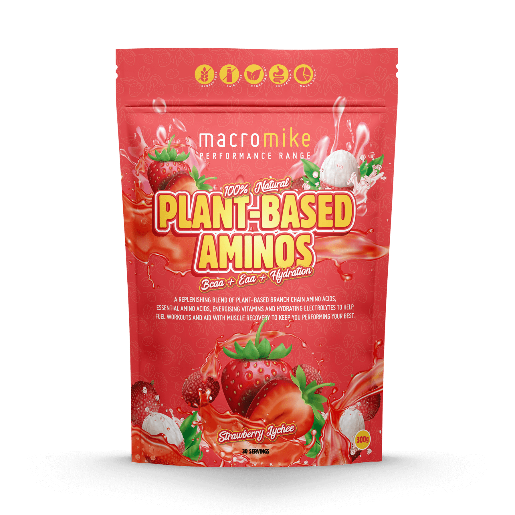 Macro Mike Plant-Based Aminos Strawberry Lychee 300g