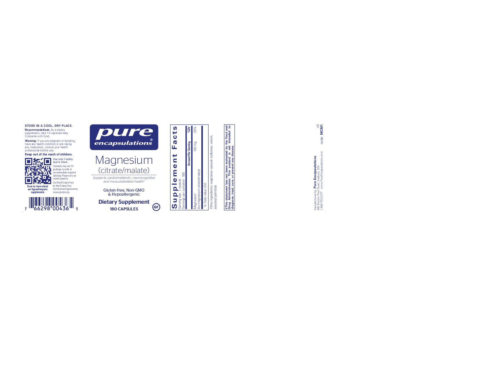 Pure Encapsulations Mag (citrate/malate) 120 mg