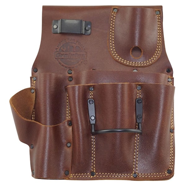 Drywall Tool Pouch Leather Heavy Duty Top Grain 6 Pockets Right Handed Brown