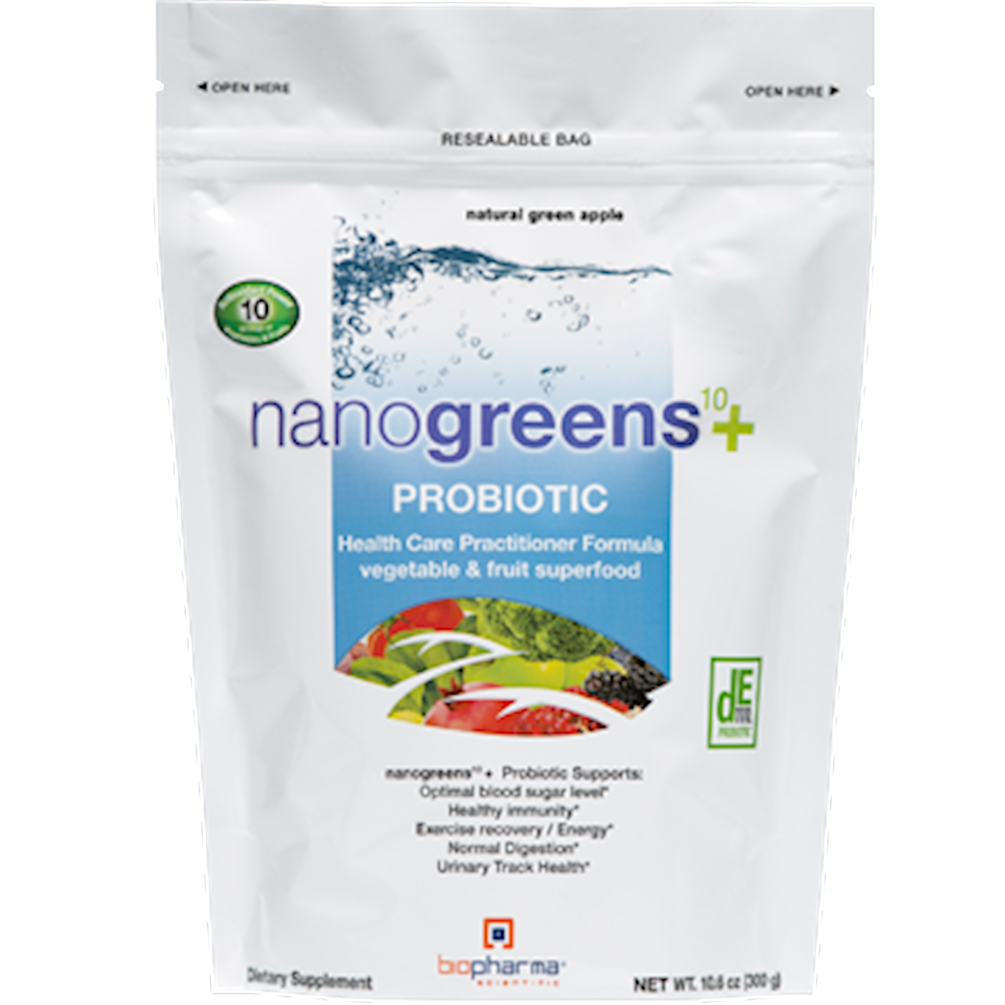 BioPharma Scientific nanogreens10+probiotic Green App 30 srv
